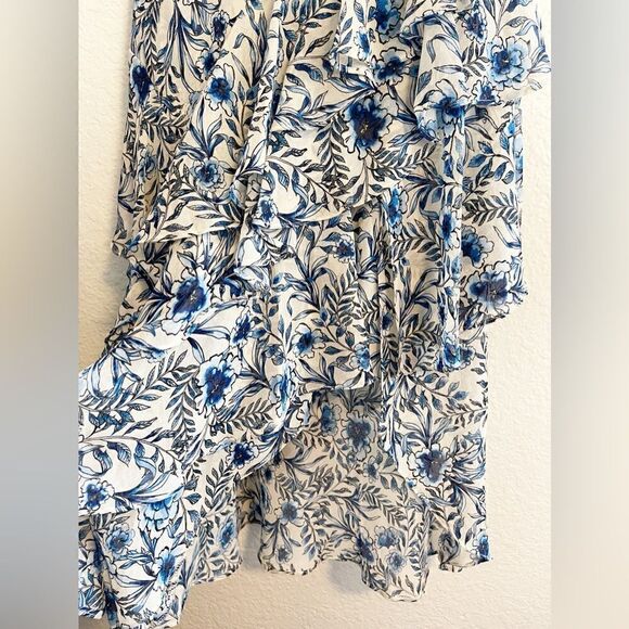 Revolve MISA Los Angeles Carmen Floral Asymmetric Ruffle Skirt Indigo Bloom XS - Picture 7 of 7